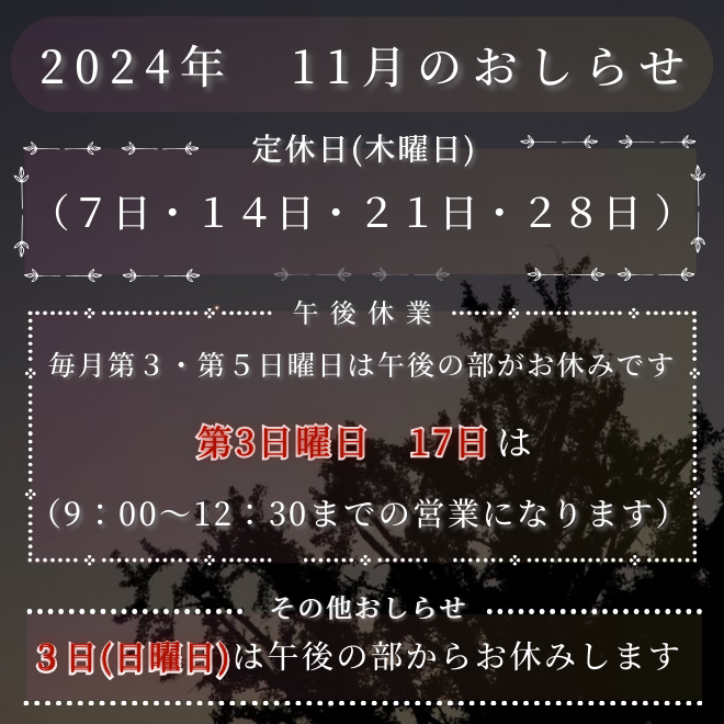 11月のお休みとおしらせ